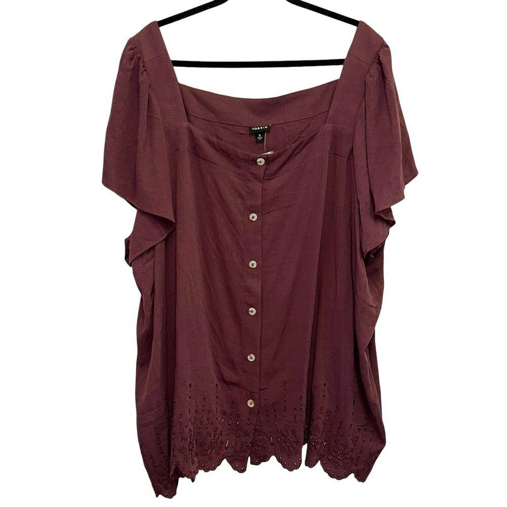 Torrid 5X Crinkle Gauze Eyelet Blouse Sassafras Square Neck Boho Cottagecore Top